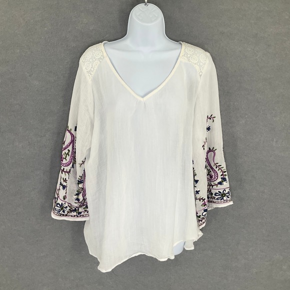 fig and flower Tops - Fig & Flower White‎ Embroidered Paisley Lace Dainty Top Sz XL Lightweight Boho
